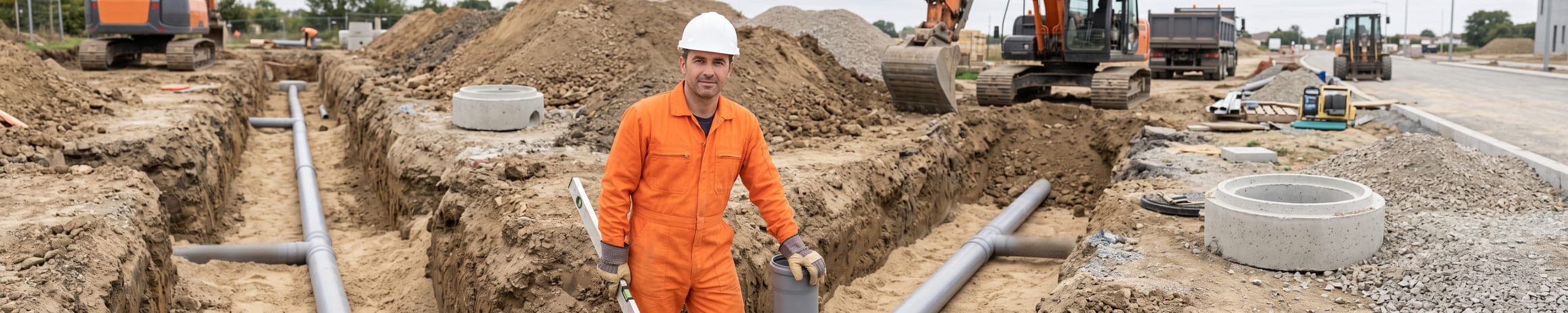 Technicienne d'assainissement inspectant un regard d'égout à la caméra, camion hydrocureur et balisage en place