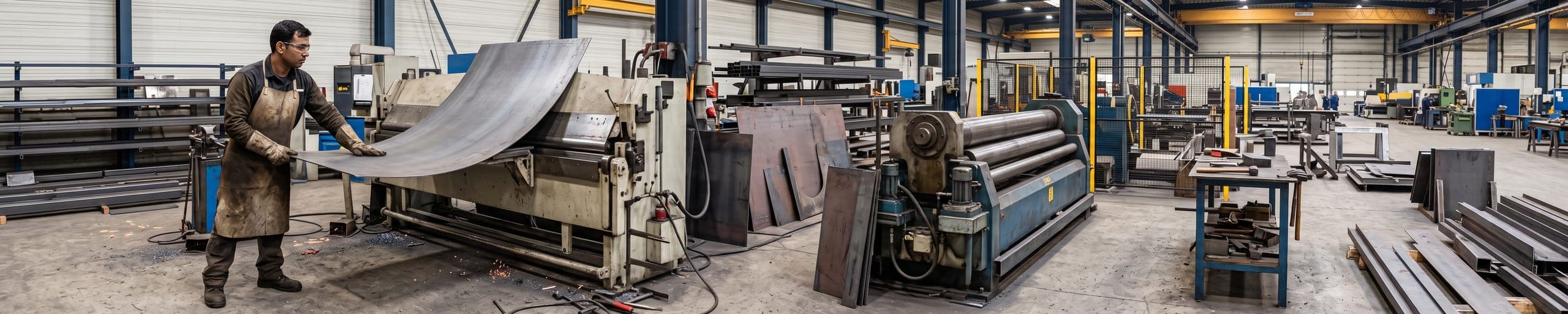 Chaudronnière soudant la virole d'une cuve cylindrique en acier dans un atelier de chaudronnerie, étincelles de soudure