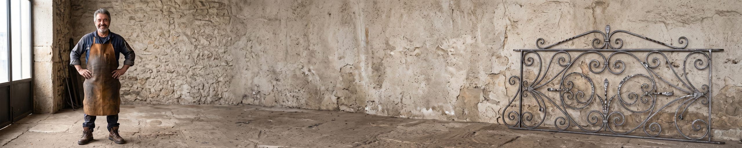 Ferronnière forgeant une pièce de fer chaud au marteau sur une enclume, dans un atelier de forge traditionnel