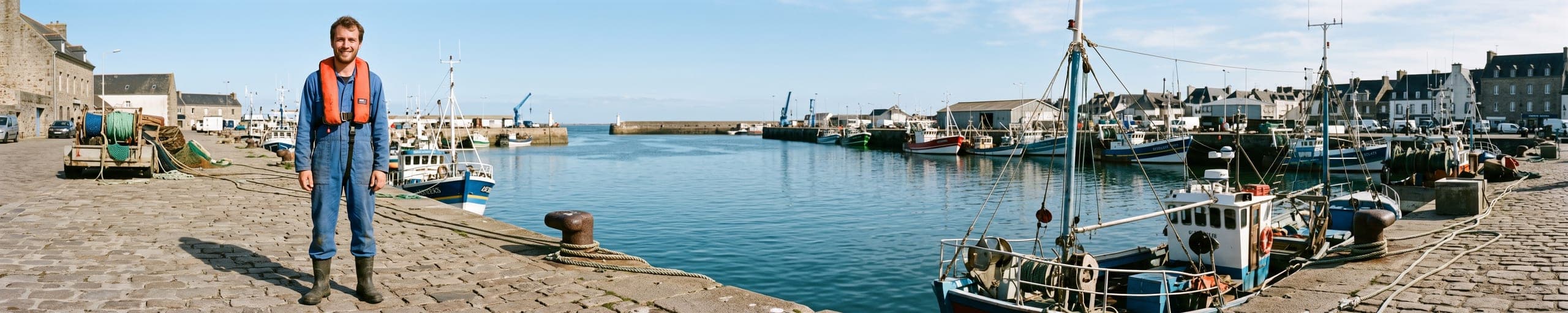 Ouvrier en gilet de sauvetage pilotant une machine de battage de palplanches depuis un ponton, grue flottante et quai portuaire à l'arrière-plan