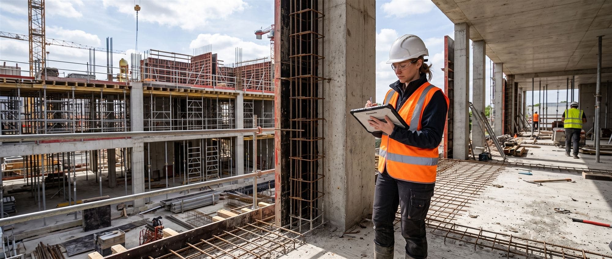 Chantier de construction, gros plan sur la structure d'un bâtiment