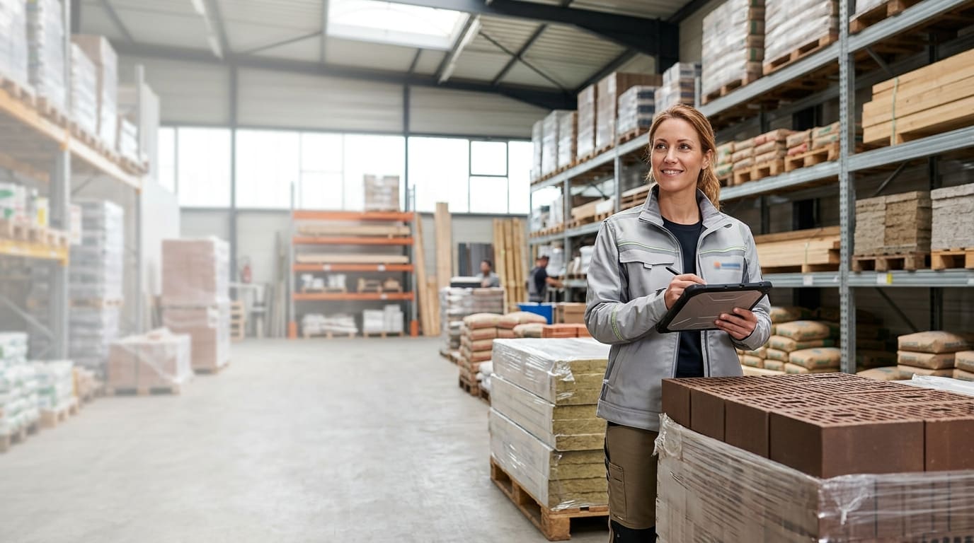 Stock de matériaux de construction dans un entrepôt de négoce