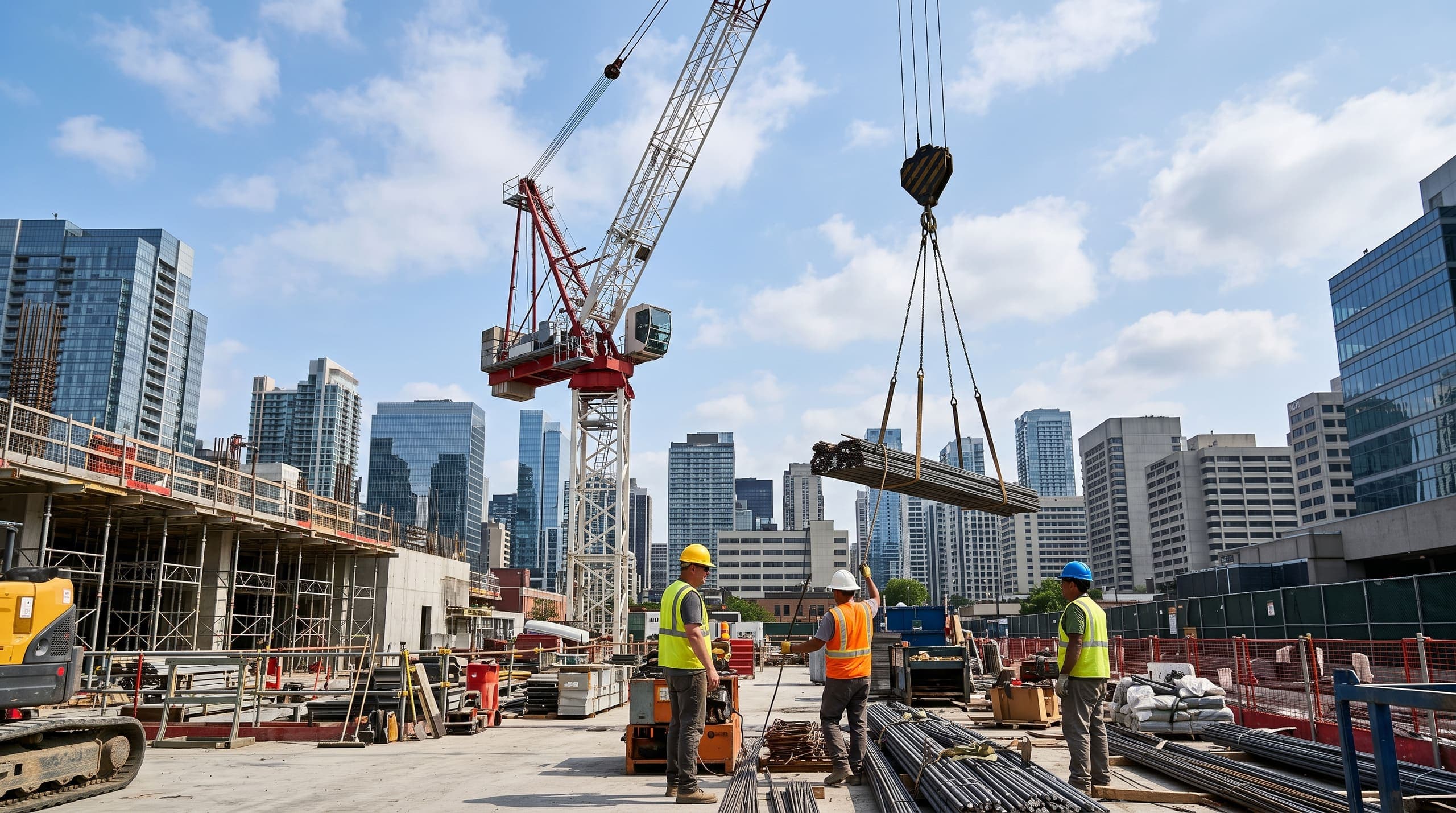 Chantier de construction protégé par des bâches en cas d'intempérie