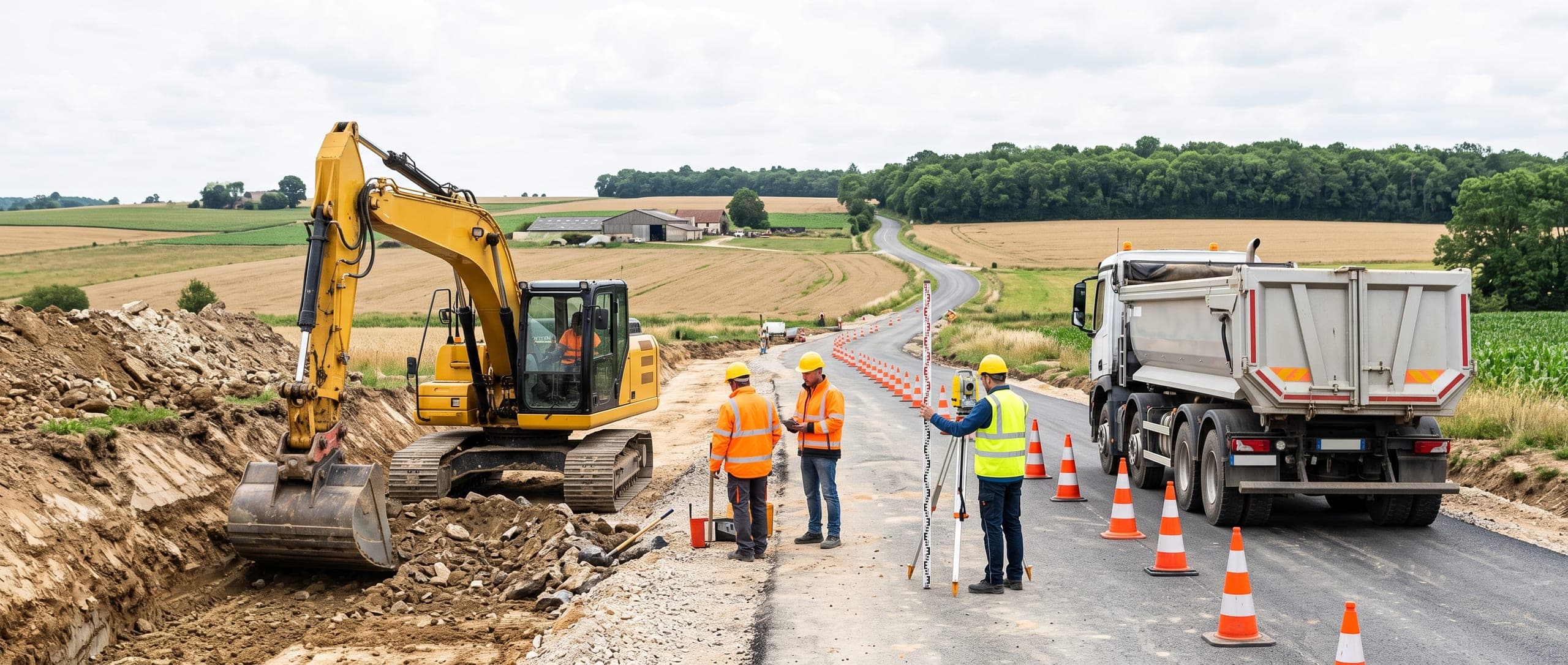 Chantier de travaux publics avec engins de terrassement